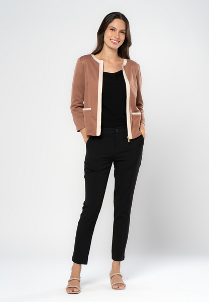 Blazer Jacket with Contrast Detailing & Zipper Opening