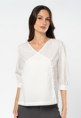 Overlap 3/4 Sleeve Blouse with Button Detail