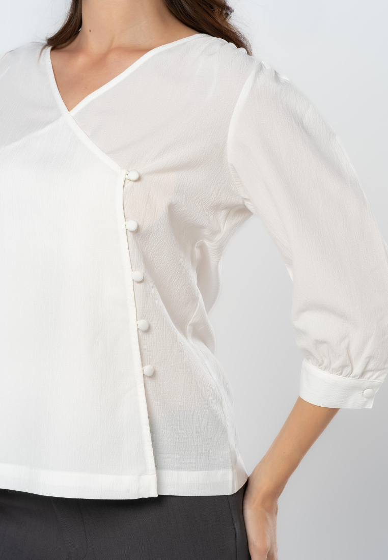 Overlap 3/4 Sleeve Blouse with Button Detail