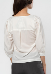 Overlap 3/4 Sleeve Blouse with Button Detail