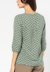 Printed 3/4 Blouse with Lace Collar