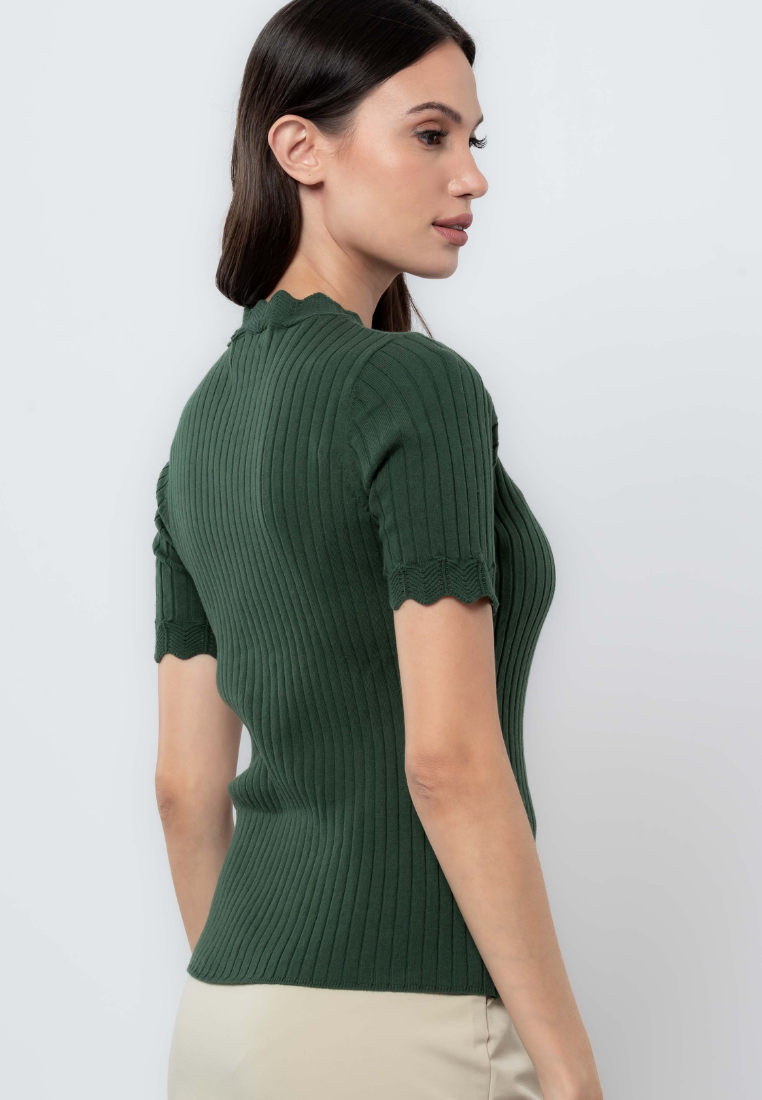 Rib Knit Top with Scalloped Sleeves and Neckline